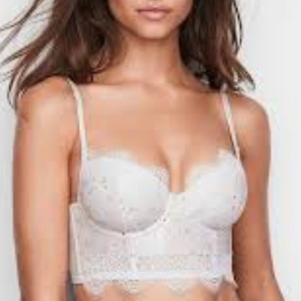 New VS Floral Lace & Satin Long Line Demi Bra 34B